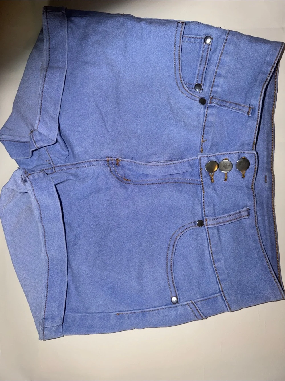 Women’s High-Rise Lavender Jean Shorts with Triple-Button Waist